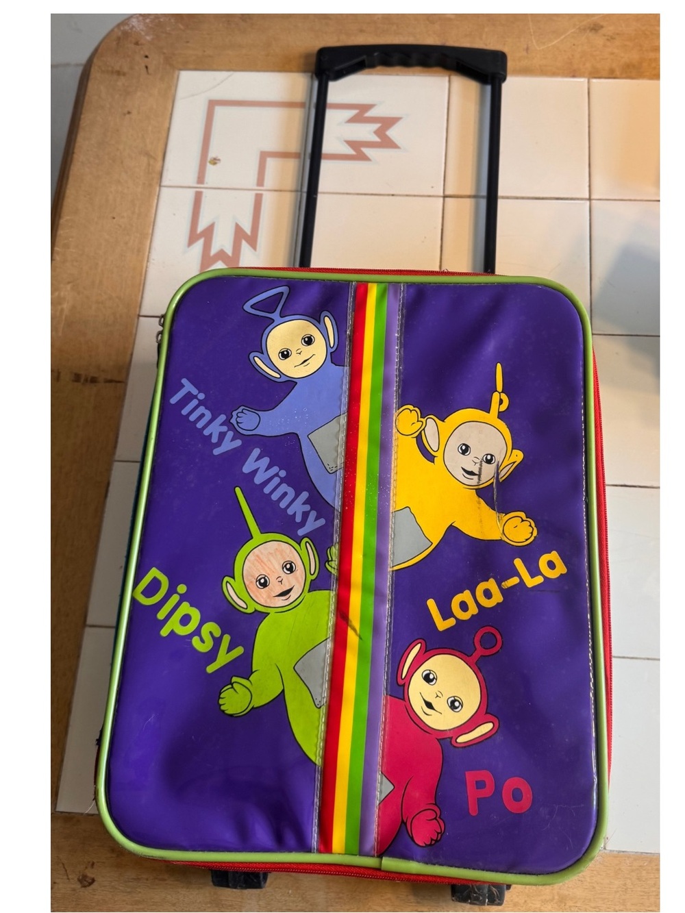 1998 Teletubbies Purple Rolling Kids Luggage - Tinky Winky, Dipsy, Laa-Laa, Po